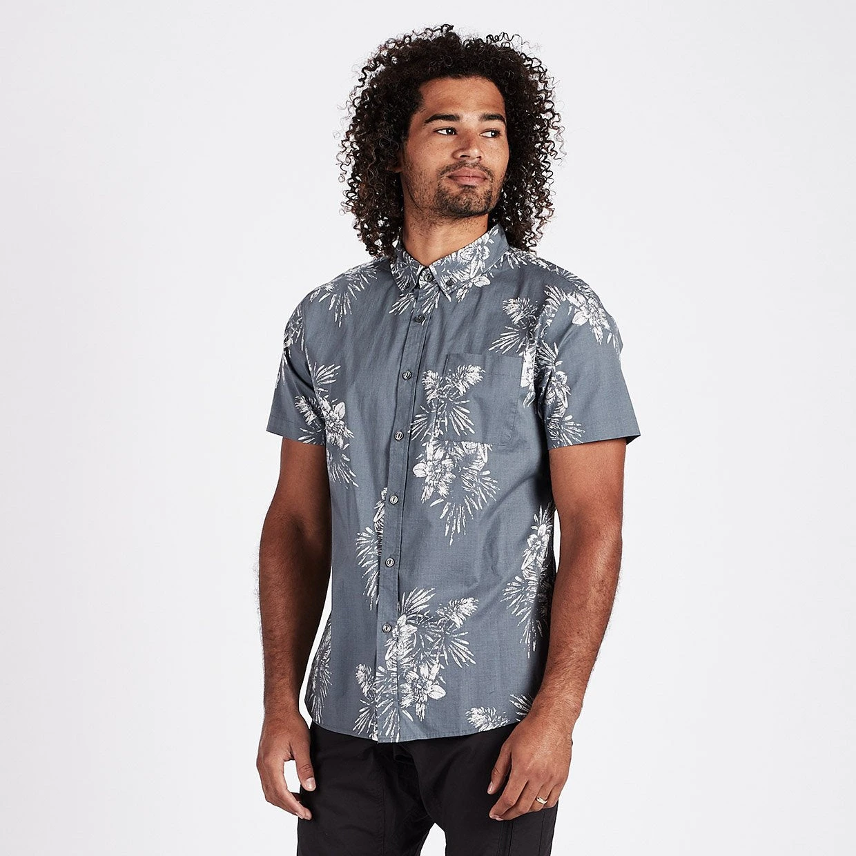 Crest Short Sleeve Button-Down | Grey Vintage Floral 2 Crest Short Sleeve Button-Down | Grey Vintage Floral - Image 2