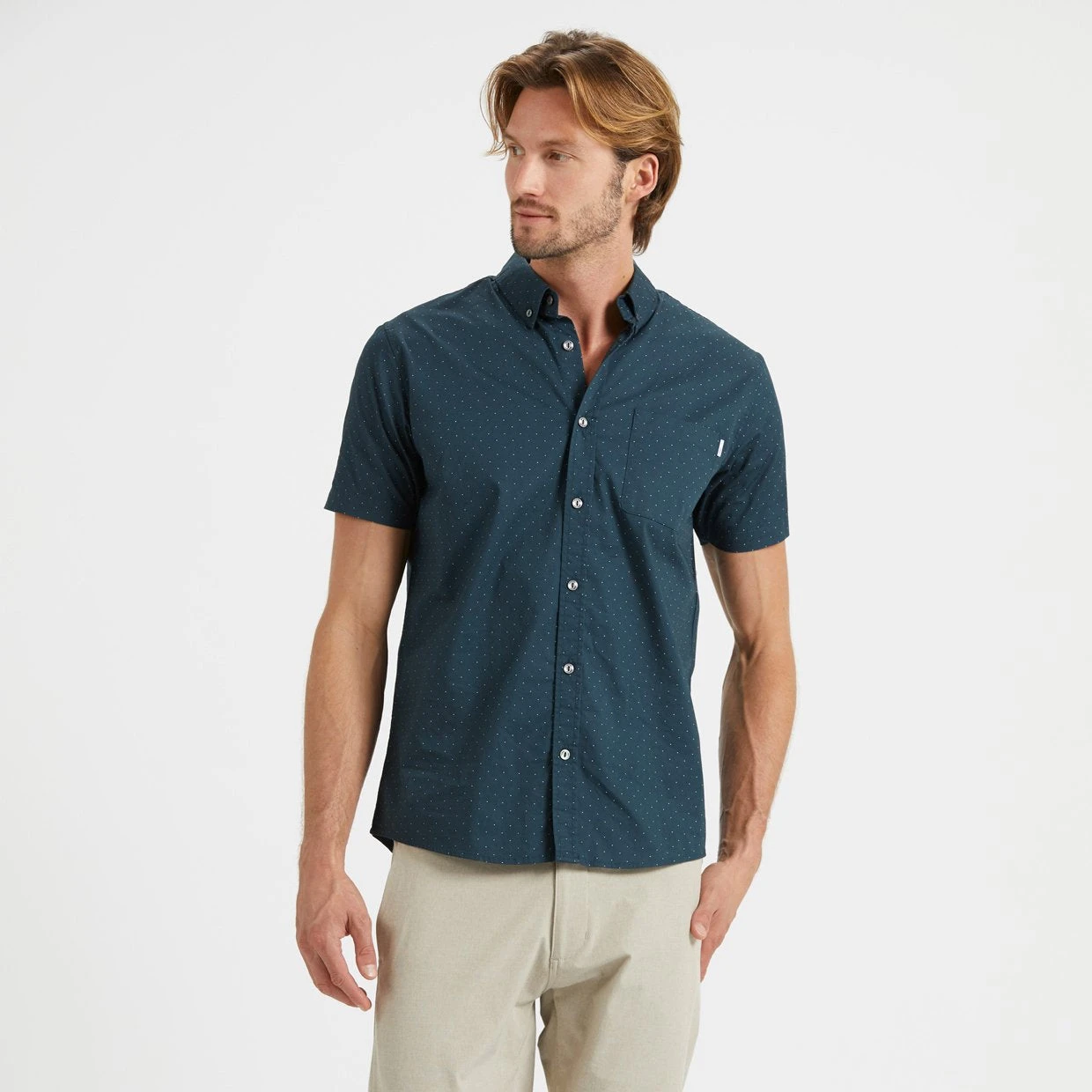 Crest Short-Sleeve Button-Down | Indigo Micro Dot 2 Crest Short-Sleeve Button-Down | Indigo Micro Dot - Image 2