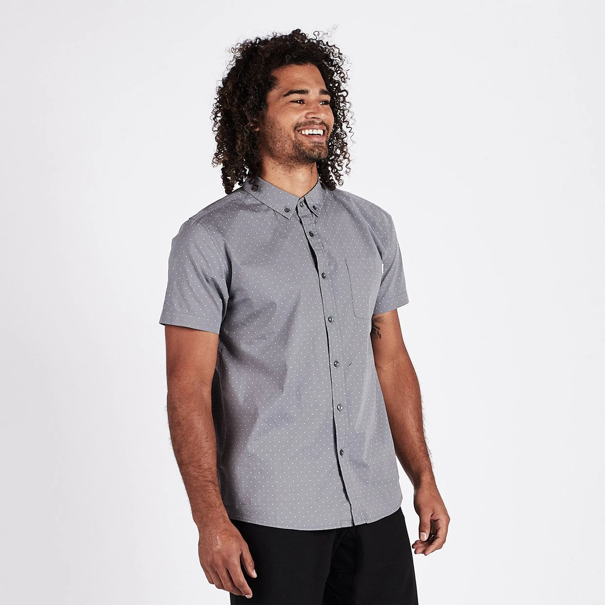 Crest Short Sleeve Button-Down | Grey Micro Dot 2 Crest Short Sleeve Button-Down | Grey Micro Dot - Image 2