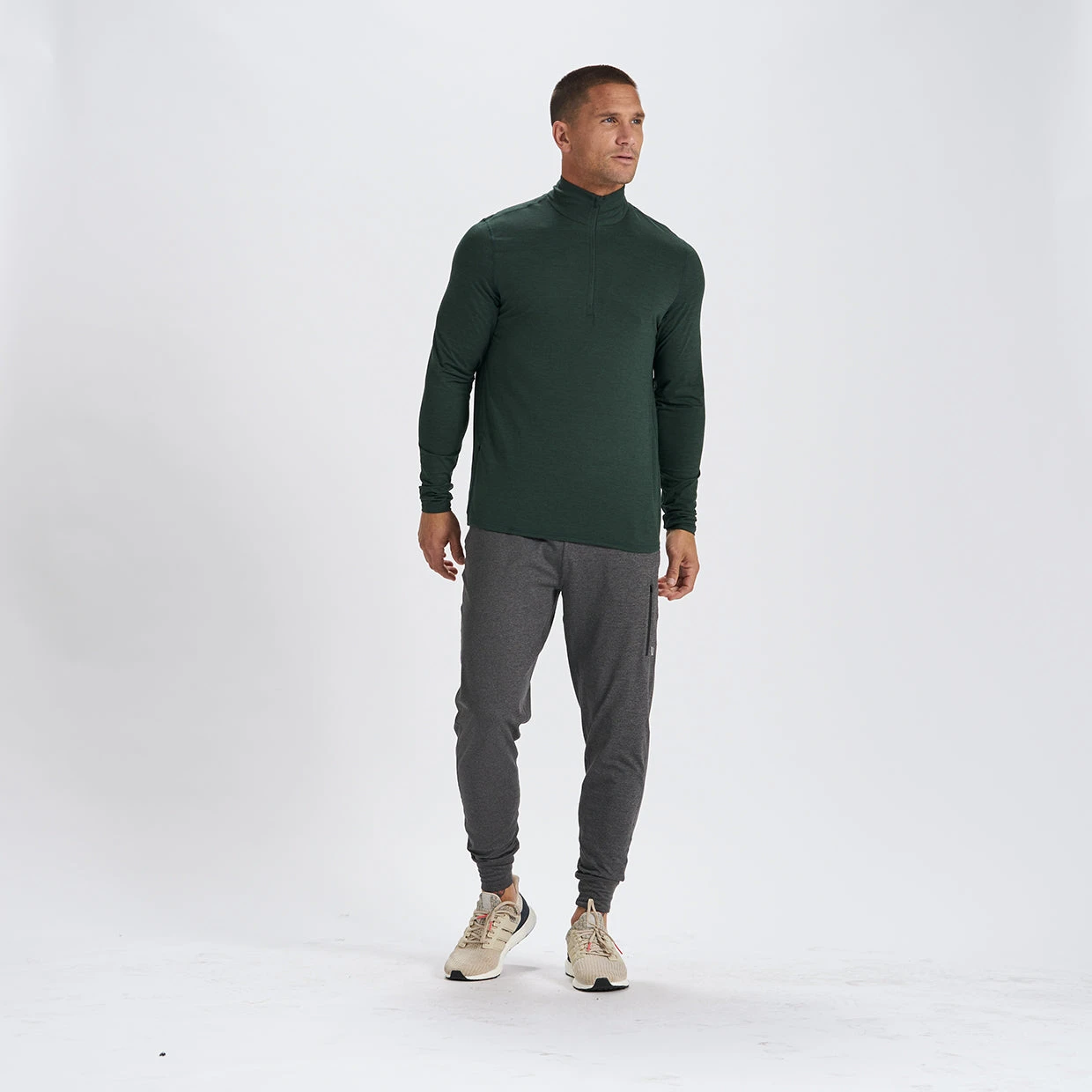 Ease Performance Half Zip | Blackened Green Heather 4 Ease Performance Half Zip | Blackened Green Heather - Image 4
