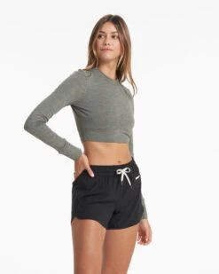 Long-Sleeve Lux Crop Tee | Dusty Pine Heather -Vuori Clothing Store VW1021HDY 01202