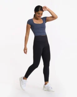 Short Sleeve Halo Crop | Azure Heather -Vuori Clothing Store VW1062HAZ 2027 FULL