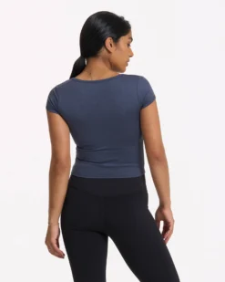 Short Sleeve Halo Crop | Azure Heather -Vuori Clothing Store VW1062HAZ 2042