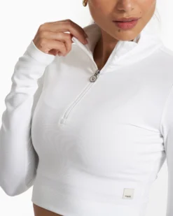 Lux Rib Half Zip | White 11 Lux Rib Half Zip | White -Vuori Clothing Store VW294WHT SP23 W ECOMM FLEECE DETAIL 2085 1x1 fcd9a55a 785d 46c6 857f fd13d5015153