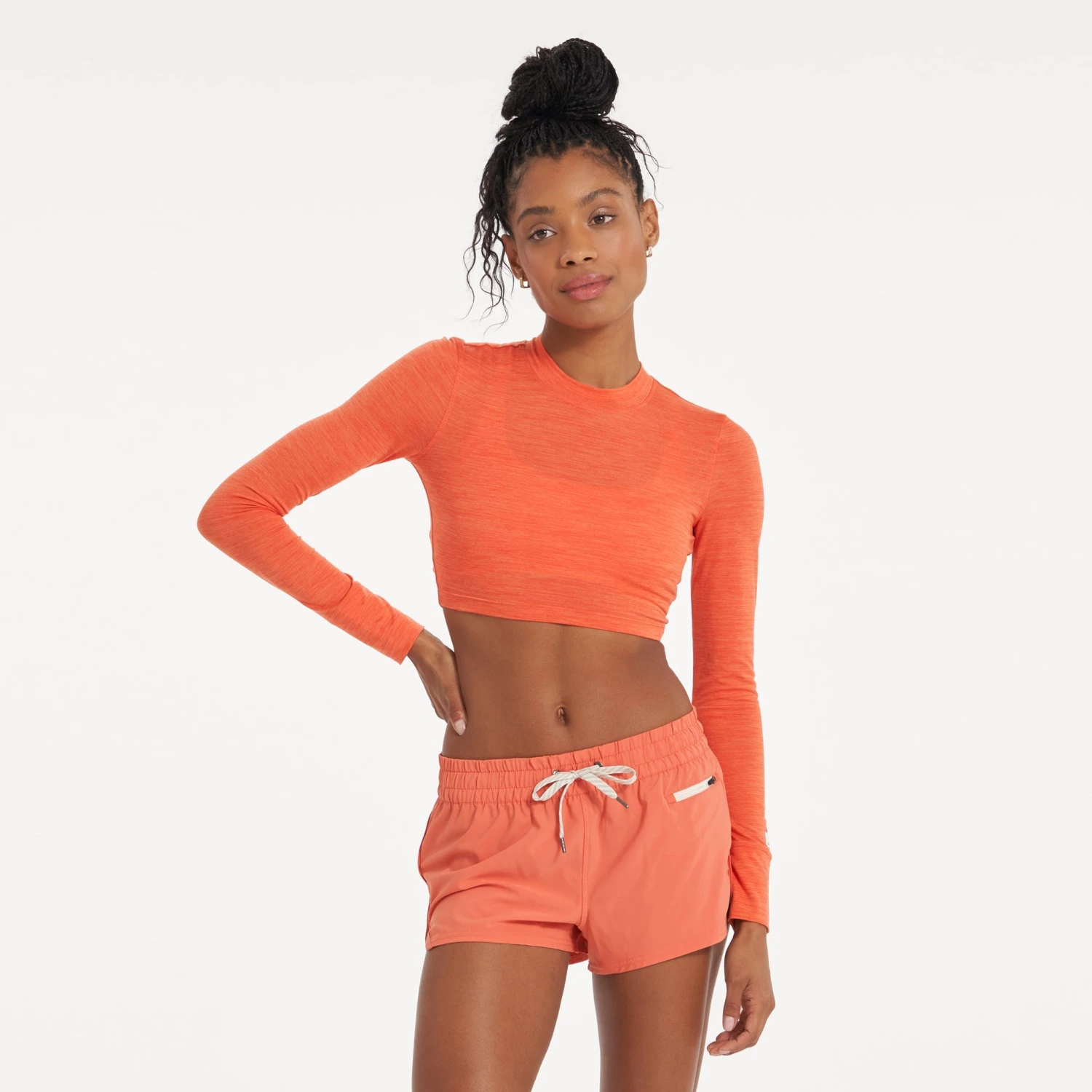 Long-Sleeve Lux Crop Tee | Grapefruit Heather 1 Long-Sleeve Lux Crop Tee | Grapefruit Heather