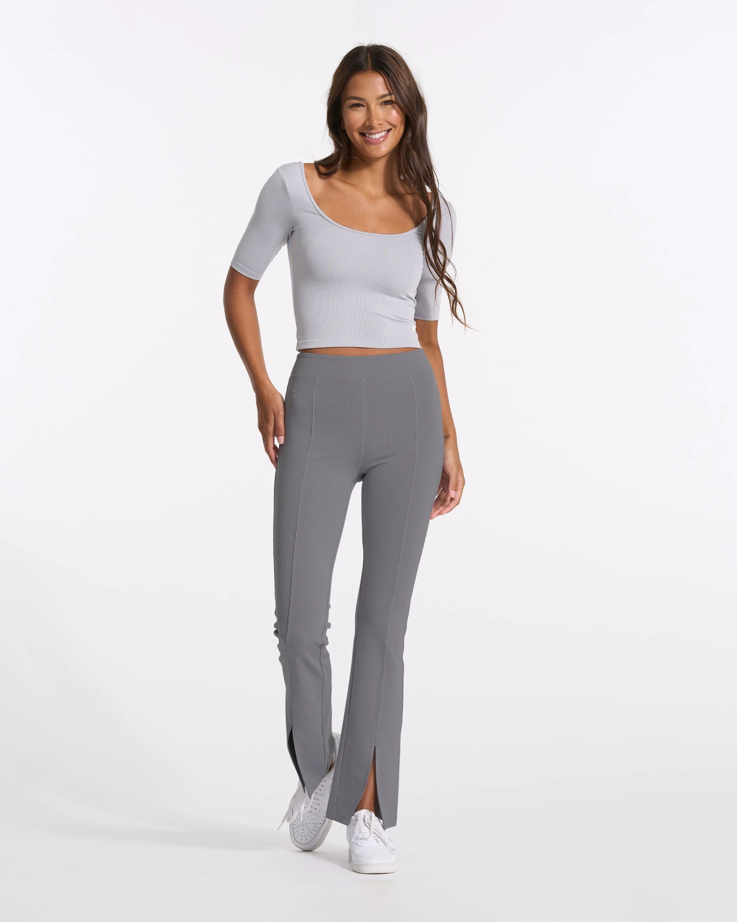 Lux Rib Split Bootcut | Heather Grey 2 Lux Rib Split Bootcut | Heather Grey - Image 2